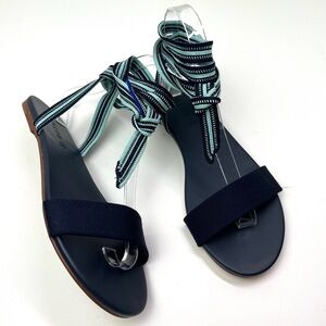 New Rothy’s The Wrap Navy Blue Ankle Wrap Slip On Flat Sandals